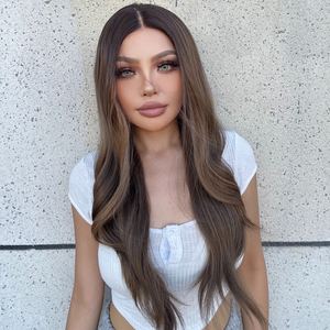 Molly-DWY for Ombre T-Part Synthetic <b>Wig</b> Transparent <b>Lace</b> Front Brown Blonde Tresses with Wavy Style - Product Image 5