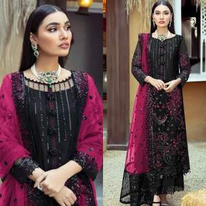 Vente chaude Eid Ramzan Spécial Faux Georgette Avec Broderie Travail Salwar Kameez Pakistanais Droite Kurta avec Pantalon En Gros - Product Image 5