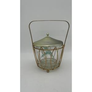 <b>Vintage</b> <b>glass</b> ice bucket with lid and metal caddy || Mid century modern ice bucket|| Retro patterns drinks <b>vase</b> - Product Image 1