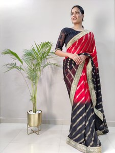 Party Two Tone Georgette With All Over Sari Foil Print and Attached Weaving Border <b>Lace</b> Fancy Sari for Online Sale - Product Image 3