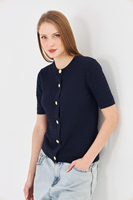 Cárdigan Elegante de Manga Corta para Mujer, Cómodo, Transpirable, de Punto Acanalado, Corte Ajustado, con Botones, Top de Punto para Verano, Estilo Moderno para Damas