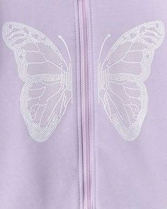 เสื้อแจ็คเก็ตมีฮู้ดแบบซิปสำหรับผู้หญิง ลายผีเสื้อ สวมใส่สบายๆ ในฤดูหนาว แขนยาว สีม่วงลาเวนเดอร์ เสื้อฮู้ดแฟชั่นสำหรับผู้หญิง - Product Image 5