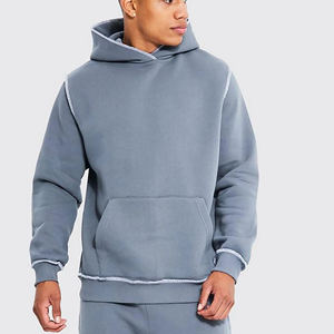 Alta calidad por encargo French Terry Pullover Hoodie Streetwear Oversized Drop Shoulder Hoody Contraste Stitching para el invierno - Product Image 3