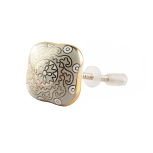 Perillas de cerámica hexagonales marroquíes de estilo americano, acabado dorado gris claro para cajón, armario, tocador, tiradores de manija de cocina - Product Image 3