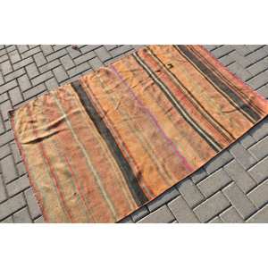 Alfombra de lana turca Vintage, alfombra de área de gran tamaño naranja y negra, patrón de retazos de 37x53 pies para sala de estar o pasillo para adolescentes - Product Image 2