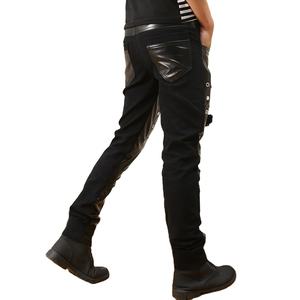 Pantalon en cuir décontracté pour homme, style urbain, design brodé élégant, logo imprimé au dos, taille mi-haute, braguette à boutons - Product Image 3