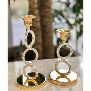 Ensemble de 3 bougeoirs en métal de luxe moderne, élégants, plaqués nickel, pour une décoration élégante de la maison et des mariages - Product Image 5