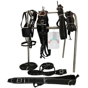 Arnés de conducción de caballos de nailon patentado negro con accesorios cromados de tubería blanca Juego duradero completamente acolchado para Buggy y carro de caballos - Product Image 2