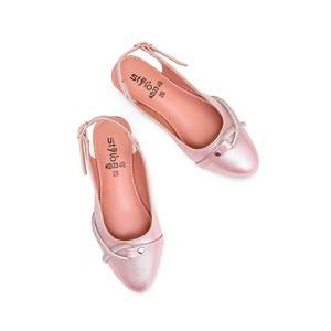 Girls' <b>Pink</b> KD2340 Fancy <b>Pumps</b> with Korean Style Cute Lace-Up and PU Insole Satin and Lace Upper Material for All Seasons - Product Image 1