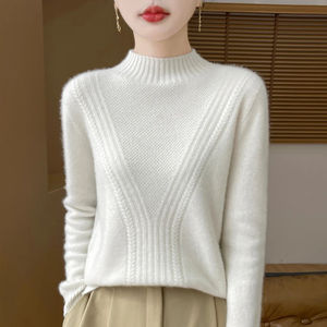 Wholesale <b>Oversized</b> Mock Neck 100% Cotton Fleece <b>Women's</b> Sweatshirts Embroidered Ribbed Bottom Customize <b>Women</b> Sweaters - Product Image 5