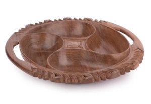 Bol de service de fruits secs sculpté en bois de noyer avec 4 compartiments Plateau en noyer pour noix Bonbons Fruits secs Stockage des aliments et décoration intérieure - Product Image 3