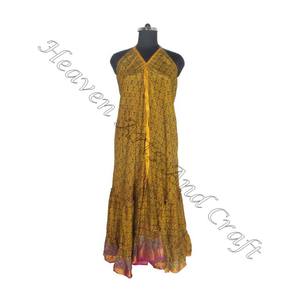 SD003 femmes été Boho Hippie Vintage soie licou robe recyclé Saree longue robe de soirée pour les filles - Product Image 5