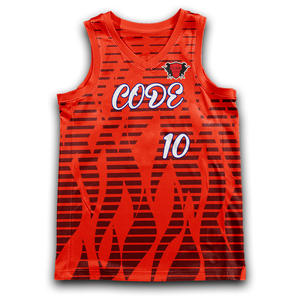 OEM ชุดเสื้อบาสเก็ตบอลตาข่ายโพลีเอสเตอร์แห้งเร็วคอวีสำหรับผู้ชายปรับแต่ง XS-XXL ระบายอากาศได้ - Product Image 2