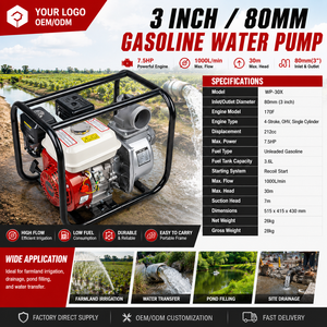 เครื่องยนต์ 3 นิ้ว 80 มม. 3" ปั๊มน้ำเบนซินแบบพกพา ใช้สำหรับการเกษตร ชลประทาน ฟาร์ม บ้าน สวน ใช้พลังงานน้อย - Product Image 5