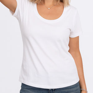 OEM personalizado de las mujeres Slim Fit Spandex/algodón de manga corta con cuello en V camiseta transpirable Anti-Pilling Logo en 18 colores para el verano - Product Image 1