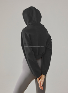 Sweat à capuche en molleton bouclé 100 % coton pour femme, coupe carrée, court, écologique, respirant, imprimé numérique en relief, uni, brodé - Product Image 4