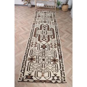 Vintage Turkish <b>Runner</b> <b>Rug</b> 3x10.3 ft (92x314 cm), Brown Floral Kilim <b>Rug</b> - Product Image 1