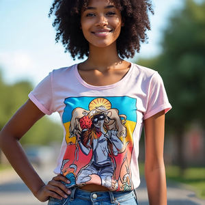 เสื้อยืดลายพรางสำหรับผู้หญิงเสื้อยืดแขนสั้นผ้าฝ้าย100% พิมพ์ลาย - Product Image 6