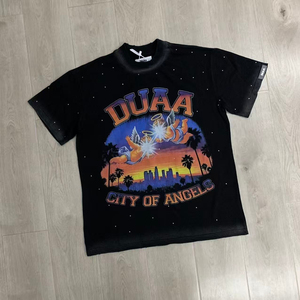 DUAA Camiseta negra de manga corta para hombre con estampado gráfico de City Of Angels, camisa informal de algodón de corte regular - Product Image 2