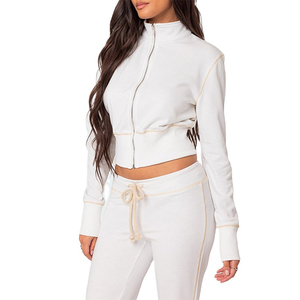 Women 2 Piece Knitted Tracksuit Set Full Sleeve <b>Turtleneck</b> <b>Crop</b> <b>Top</b> Flared Pants Solid White Casual All Seasons Loose Fit - Product Image 3