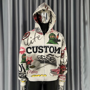 Sudadera con Capucha Corta de Felpa Francesa, Estilo Urbano, Personalizada, Gruesa, Holgada, Corte Regular, Estampado DTG, para Invierno - Product Image 2