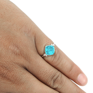 Aspecto elegante 925 Plata de ley Turquesa natural Piedra preciosa Forma de cojín Anillo bohemio elegante Joyería hecha a mano Precio de fábrica directo - Product Image 4