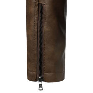 Chaqueta de piel para motocicleta con cuello levantado informal a la moda de talla grande y logotipo personalizado al por mayor para Otoño e Invierno - Product Image 6