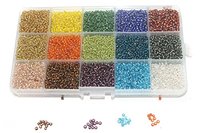 Perles de verre rondes de taille 11/0 (1 mm de diamètre) de 15 g, 15 couleurs, kit DIY pour la fabrication de bijoux, la broderie et l'artisanat, avec boîte de rangement