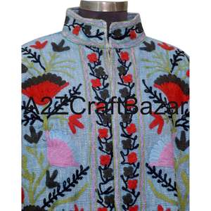 Veste à manches longues à col en V de qualité supérieure, en coton tricoté, broderie machine, motif floral Suzani, écologique, respirante, séchage rapide - Product Image 3