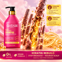 GATASE Shampoing Lotion Végétalien Premium à la Kératine Anti-Frisottis Lissant Sans Silicone Éclaircissant Cheveux Abîmés et Chute de Cheveux