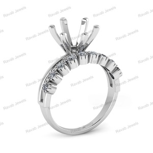 Buena calidad redondo 6mm Semi 925 plata esterlina sólida montaje hecho a mano Pre muescas V Prong media eternidad anillo para mujer regalo - Product Image 1
