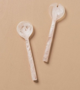 Modern Eco-Friendly Resin White Swirl <b>Bowls</b> <b>Large</b> Spoon Fork Set Affordable Price <b>Serving</b> Fork Spoon - Product Image 5