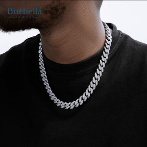 12mm 14K White Gold 925 <b>Silver</b> Moissanite Diamond Initial 'I' <b>Necklace</b> Iced Cuban Link Chain with Fine Moissanite Jewelry - Product Image 2