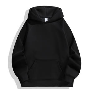 Custom embroidery 100% Cotton Hoodie manufacturer Oversize Heavyweight 600Gsm thick french terry <b>Black</b> Stringless <b>Men</b> Hoodie - Product Image 1