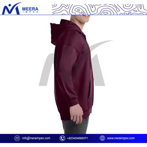 2026 New Arrival Solid <b>Maroon</b> Color Full Zipper Hoodies Customized Logo 100% Cotton fabric Plus Size Breathable <b>Hoodie</b> for <b>Men</b> - Product Image 3