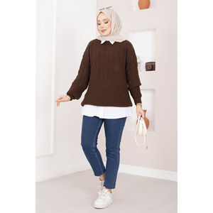 Cardigan marron à motif torsadé, brodé, décontracté, basique, avec fermeture éclair, pour l'hiver et l'automne, à rayures sur le devant - Product Image 1