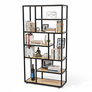 Étagère décorative modulaire en bois de caoutchouc de style design industriel KTB68069 avec structure en fer, autoportante, 75x32x150 (cm) - Product Image 1