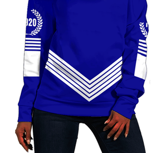 Nueva hermandad griega con hombros descubiertos-Sudadera de manga larga con hombros caídos en azul y blanco, jersey de mujer estilo hermandad para mujer - Product Image 4