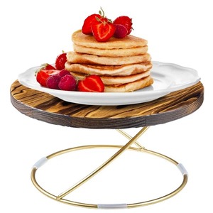 Support à gâteau rond en bois avec support en métal doré pour la présentation de gâteaux de fête, célébration d'anniversaire, rassemblement familial et utilisation pour offrir en cadeau - Product Image 6
