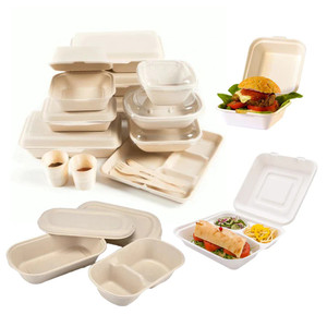 Biodegradable 3 Compartment Tableware <b>Paper</b> Pulp Tray Disposable Sugar Cane Bagasse Box Lid - Product Image 2