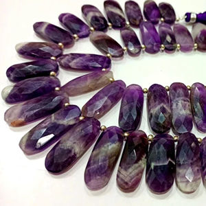 Naturel Bio Violet Améthyste Fantaisie Forme Ovale Briolette 8x25mm Perles de Pierres Précieuses de Haute Qualité Vendues Par Brin 8 Pouces De Long - Product Image 1