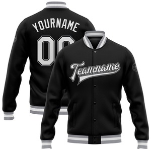 Vente en gros dans l'industrie directe Blouson aviateur hiver décontracté personnalisé gris or-bleu marine veste bicolore Letterman Varsity à boutons-pression - Product Image 5