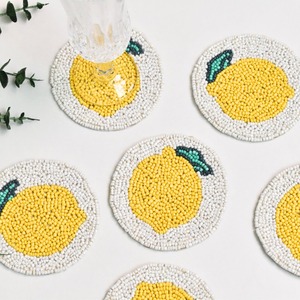 Citron Design circulaire verre perlé caboteur fait à la main décoratif boisson tapis cuisine Table à manger thé café porte-gobelet en gros - Product Image 4