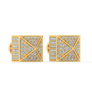 Boucles d'oreilles clous en diamant de culture carré pavé, or jaune 14 carats, fermoir à vis, bijoux minimalistes de luxe pour bijoux de mariée pour femmes - Product Image 5