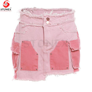 ชุดกระโปรงผ้ายีนส์2ชิ้นสำหรับผู้หญิงชุดกระโปรงผ้าฟอกผ้าฝ้ายมีกระเป๋า - Product Image 3