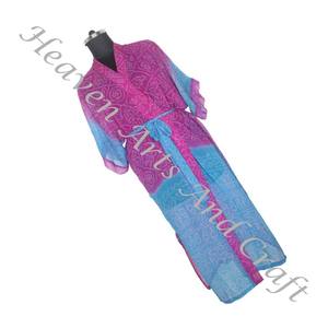 KL007 2024 Spring <b>Women</b> Vintage Sari Kimono Long Sleeve Stylish Multi Color Beach Wear Long Vintage Silk Vintage Sari Kimono - Product Image 3