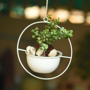 Macetas colgantes redondas de metal blanco para exteriores, decoración de ventanas, plantas, flores, macetas para jardín, hogar, patio, hechas en India, venta al por mayor - Product Image 4