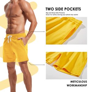 กางเกงขาสั้นออกกำลังกายสำหรับผู้ชายกางเกงขาสั้นผ้าฝ้ายยืดได้พร้อมโลโก้ปักสำหรับใส่อยู่บ้าน - Product Image 3