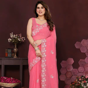 Sari de Seda Georgette Ligero y Ecológico con Blusa Bordada Floral para Toda Ocasión (Gujarati) - Product Image 4