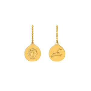 Pendientes colgantes Z Fine en tono dorado con dijes del zodiaco Leo de 12 mm - Product Image 1